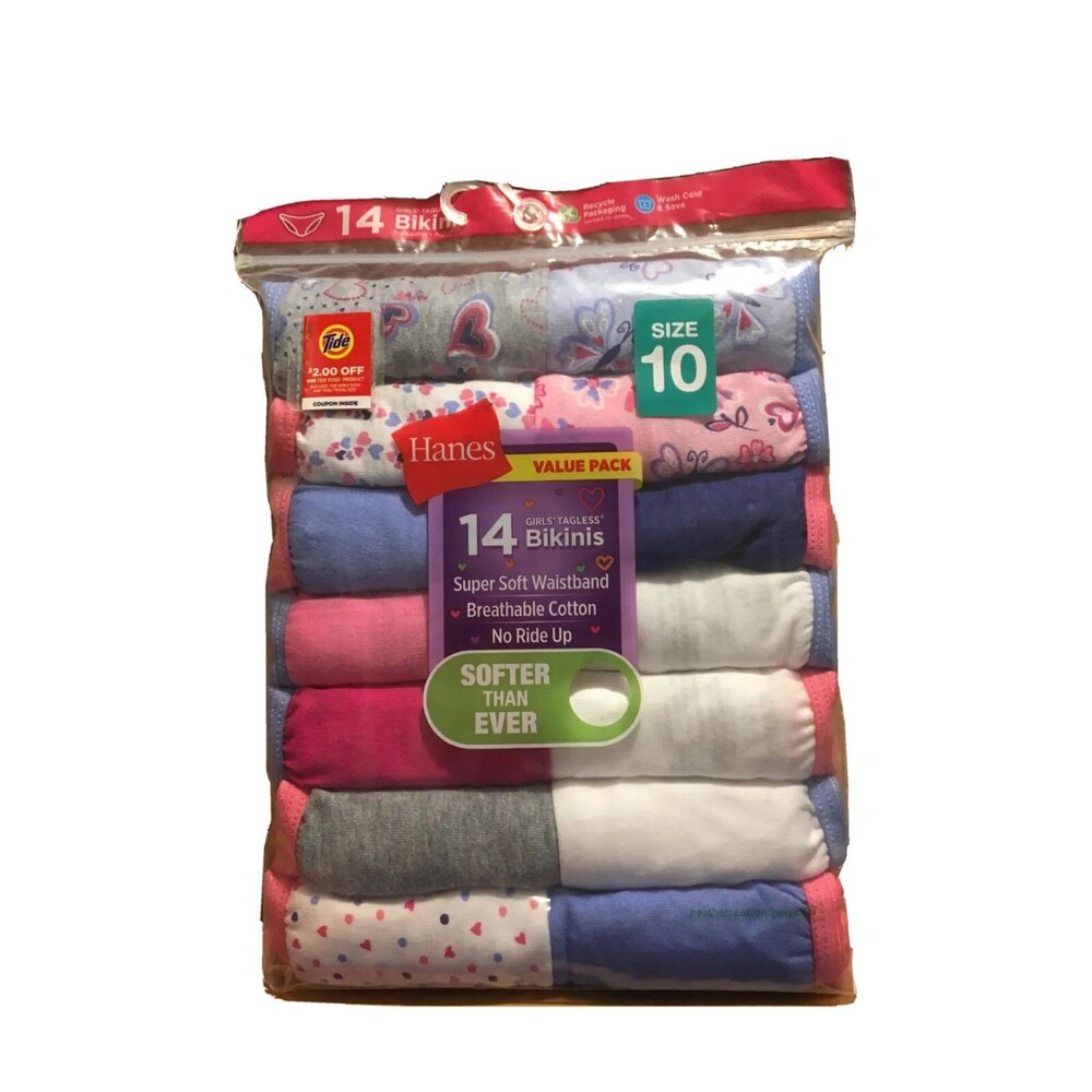 Hanes Girls'Bikini Briefs - Size 10Multiple Colors. Value Pack 14 Pairs. ￼￼